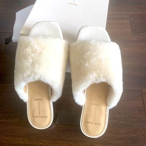 Brand New White Shearling / Leather slides